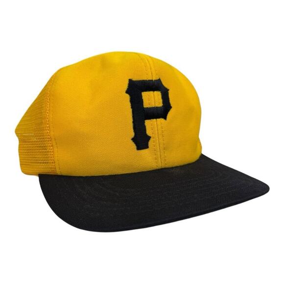 Vintage 80’s 90’s Pittsburgh Pirates Snapback Trucker Hat Cap MLB U.I.I. Yellow - Picture 1 of 11